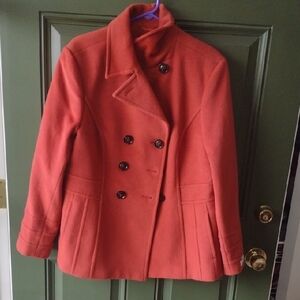 St. John's Bay Orange Pea Coat Double-Breasted Wool-Blend